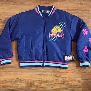 Def Leppard Blue and Pink Puffer Jacket with Ribbed Accents